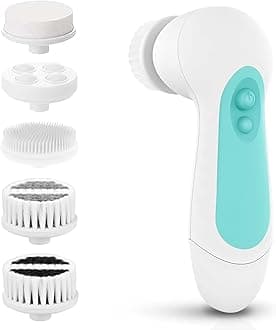 Waterproof Facial Cleansing Spin Brush Set with 5 Exfoliating Brush Heads - Electric Face Scrubber Cleanser Brush by CLSEVXY - Face Brush for Gentle Exfoliation and Deep Scrubbing