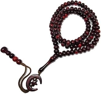 AL-AMEEN MUSLIM GIFT Islam Prayer Tasbih 99 Beads AMN-303 Muslim 8 mm. Rosary Bead Moon Star Decorated Tassels Haj Eid Ramadan Gift (Red_02)