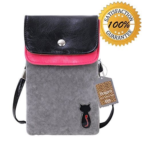 Bosam Cute Cat Soft Fabric Mini Cellphone Pouch Bag Small Crossbody Purse Wallet for Girl(Grey)