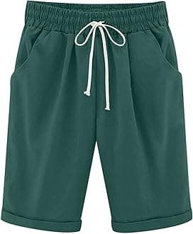 Long Shorts for Women Knee Length Linen Bermuda Shorts Baggy Casual High Waist Drawstring Wide Leg Beach Resort Pants