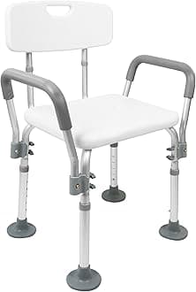 PEPE Mobility Shower Chair to Sit on in Shower, Height Adjustable with Non-Slip Tips, Removable Armrests, Tool-Free Assembly, White, Safety Bath Seat