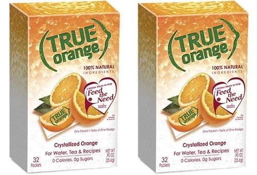 True Orange, Unsweetened Crystallized Orange (Pack of 2 Boxes, Total 64 Individual Packets)