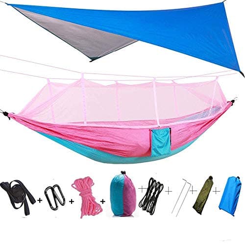 TOPCHANCES Camping Hammock ,Portable Hammock Nylon Single&Double Hammock with Mosquito Net and Rain Fly Waterproof for Backpacking, Hiking Outdoor Activities