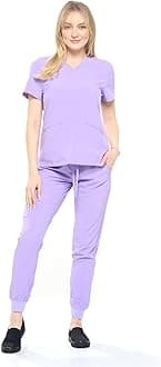 Dagacci Medical Uniform Women and Men Unisex 4-Way Stretch Jogger Scrub Set, Lavender, XS