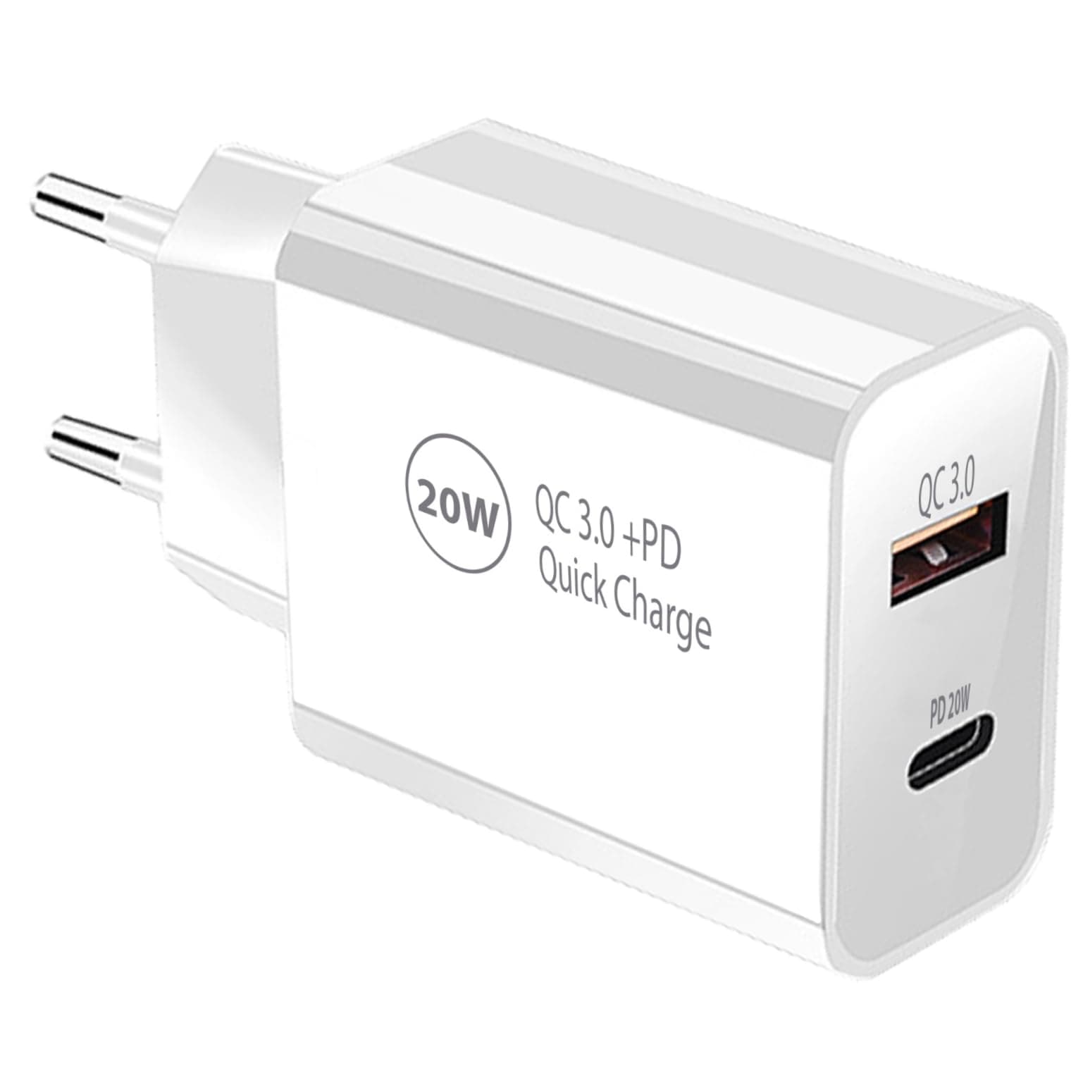 Pipestation® EU 2 Pin to USB and PD Plug Travel Adapter Charger | Euro Wall Adaptor with 1 USB-A Port and 1 USB-C Port | European Universal Power Charging compatible with iPhone Samsung Smartphone