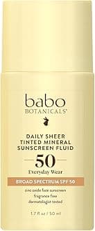 Babo Botanicals Daily Sheer Tinted Mineral Sunscreen Fluid SPF50 - Natural Zinc Oxide - Passion Fruit Oil - Golden-Hued Tint - Fragrance Free - Ultra-Lightweight - For Face - For all ages