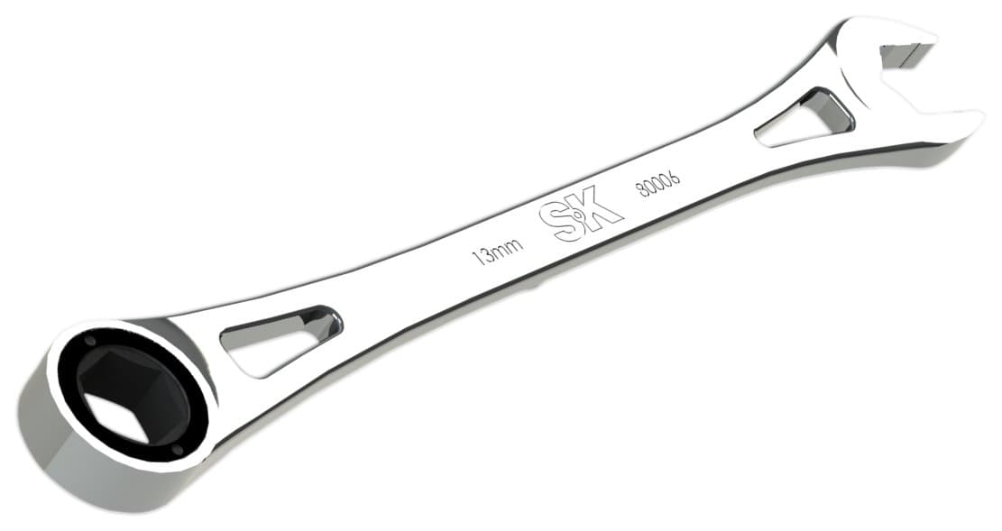 Hand Tool 80006 13 mm 6 Point X-Frame Metric Combination Ratcheting Wrench, Chrome, 1.7° Arc Swing, 216 Positions, Made in America