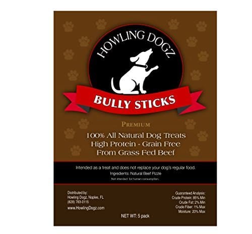 Howling Dogz Grass Fed Beef Bully Sticks, (5) 6 inch