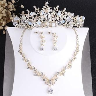 BIEMBI Hair Jewelry Crown Tiaras for Women Baroque Crystal Bridal Jewelry Set Vintage Gold Color Rhinestone Wedding Tiara Crown Necklace Earring Set for Women Bride Gift