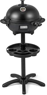 Happygrill Electric Grill Outdoor, 2-in-1 Freestanding & Tabletop Grills w/Non-stick Grill Plate, Temperature Control, 2 Grilling Zones, Storage Tray, Portable BBQ Grill for Patio, Party, Backyard