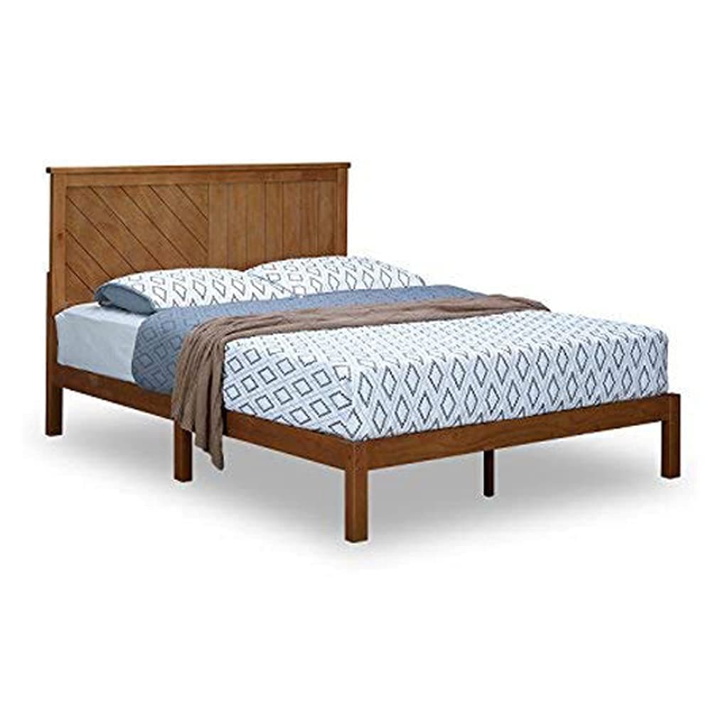 MUSEHOMEINC Solid Wood Platform Bed with Headboard for Bedroom,Wood Slat Support & No Box Spring Needed, Unique Style Design,Queen