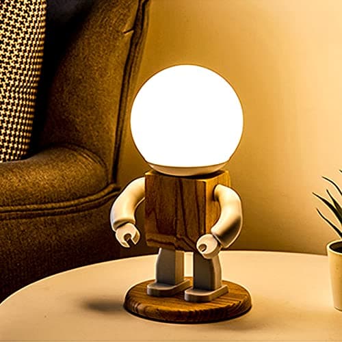 LED Table Lamp Night Light Desk Lamp 3 Light Colors Bedside Lamp, Nightstand Lamps, Robot Creative Toys Decorations for Bedroom, Living Room, Office