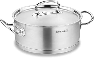 Korkmaz Proline 4.5 Quart Stainless Steel Low Casserole Saute Pot Stockpot With Lid and Handles Silver a1170