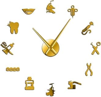 XDG Dentist DIY Giant Wall Clock Dental Doctor Large Wall Clock Big Needle Mirror Dentist Office Decor Dentist Gift Doctor Art(Golden,47in)