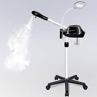 Professional Facial Steamer, 2 in 1 Face Steamer on Wheels, with 5X Magnifying Lamp, Facial Steamer with Time Setting, Stand Face Steamer Adjustable Height for Spa, Salon and at Home use