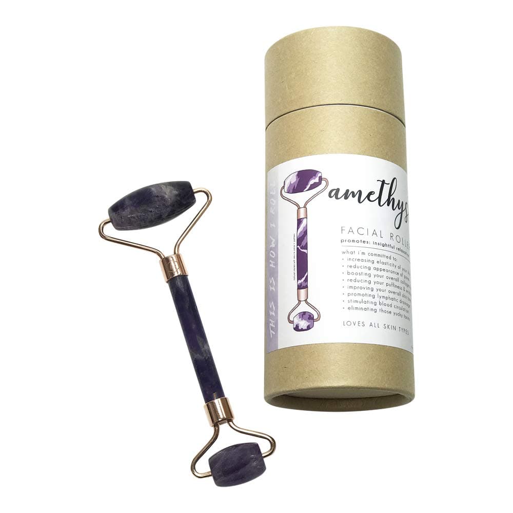 Premium Jade Facial Roller - New Version 100% Natural Jade Roller for Face Double Next Healing Slimming Massager Anti Aging Skin Tool (Amethyst)