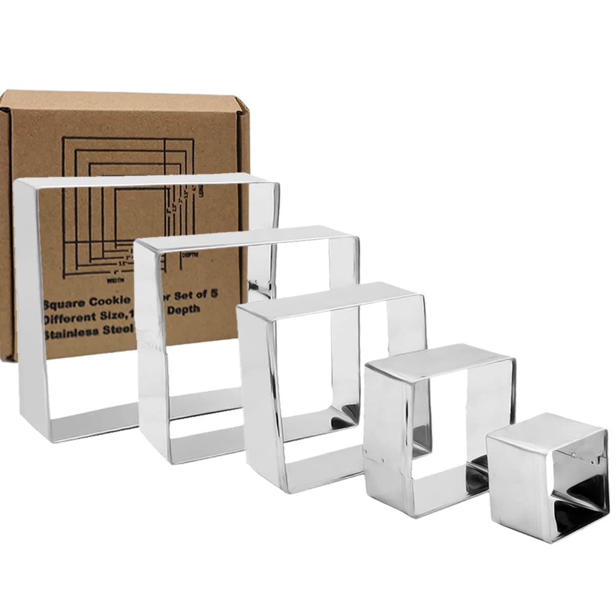 Antallcky Square Cookie Cutter Set-5 piece-2",2.5", 3", 3.5",4"