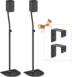 Height Adjustable Speaker Stand Pair Extend 33" to 42" with Wall Mount for Samsung, Vizio, Nakamichi, LG, Roku Rear Speakers and More Surround Sound Speaker Stands Up to 5Lbs with Key Hole&Thread Hole