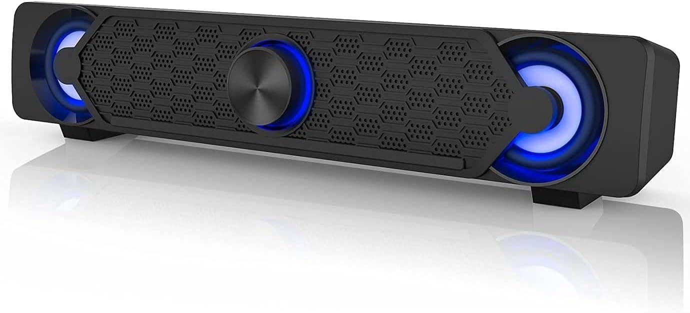 – Smalody PC Speakers, Computer Speaker, USB Soundbar, Gaming with Cool LED Lights, Multimedia Speaker Perfect for PC Games,Computer, Desktop, Laptop