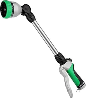 Metal Watering Wand, Heavy Duty Garden Hose Wand with 180° Swivel Ratcheting Head, 16-Inch Hose Nozzle Sprayer with 7 Spray Patterns and Flow Control, Ideal to Water Hanging Baskets and Shrubs