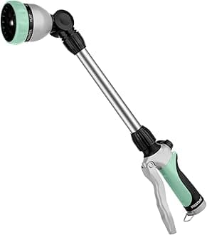 RESTMO Metal Watering Wand, Heavy Duty Garden Hose Wand with 180° Swivel Ratcheting Head, 16'' Hose Nozzle Sprayer with 7 Spray Patterns and Flow Control, for Water Hanging Baskets and Shrubs, Cyan
