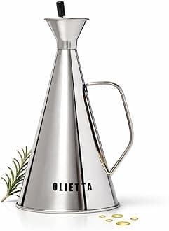 Olietta Oil Dispenser Stainless Steel Non Drip Leak Proof No Mess Olive Oil & Vinegar Pourer & Kitchen Drizzler Bottle 500ML 0.5 Litre Great for Pouring & Drizzling Easy to Clean & Leakproof