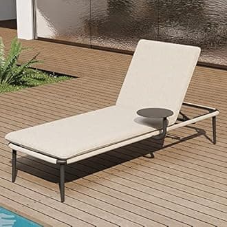 EAST OAKBeige Aluminum Chaise Lounge, Adjustable Patio Lounge Chair with Side Table, 5 Reclining Positions for Outdoor, Pool, Yard, Beach, Lawn use