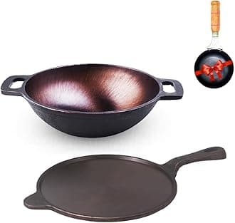 The Indus Valley Super Smooth Cast Iron Cookware Set + Free Tadka Pan | Tawa (25.4Cm)+Kadai (25Cm/2.5L) | Kitchen Cooking Combo Pots And Pans Set Of 2Pc | Pre-Seasoned,Naturally Nonstick, Black