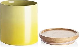 SWEEJAR Ceramic Food Storage Jar, Stackable Kitchen Canisters, Containers with Airtight Seal Wooden Lid for Serving Ground Coffee, Tea, Sugar, Salt and More - 16 FL OZ (Gradient Yellow)