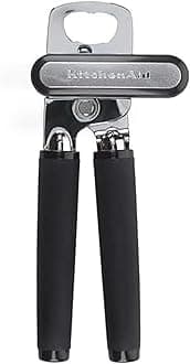 Classic Multifunction Can Opener and Bottle Opener Easy to Use, Razor Sharp Stainless Steel Cutting Wheel, Soft Ergonomic Handles, Soft Black
