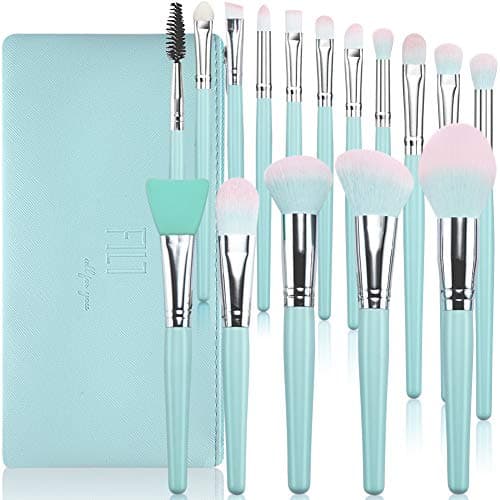 Makeup Brushes 16Pcs Premium Synthetic Make up Brushes Set Blue Wooden Handle for Foundation Concealers Blush Eyeshadow Eyebrow Professional Make Up Brush Kits with Cosmetic Bag