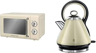 Russell Hobbs RHRETMM705C 17 L 700 W Cream Compact Retro Solo Manual Microwave with 5 Power Levels, Timer, Defrost Setting & 21888 Legacy Quiet Boil Electric Kettle, 3000 W, 1.7 Litre, Cream