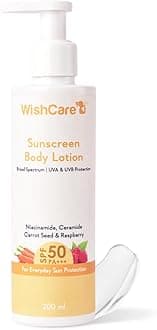 WishCare Sunscreen Body Lotion with SPF 50 PA+++ - Broad Spectrum UVA & UVB Protection, No White Cast, Enriched with Carrot Seed & Raspberry - Body Sunscreen Lotion 200ml