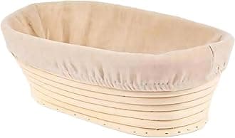 Bread Proofing Basket, 25cm Oval Natural Rattan Sourdough Proving Basket, Banneton Dough Baking Mold with Cloth Liner 25x15x8cm for Home Bakers Sourdough Starter Kit