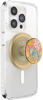 PopSockets Phone Grip for MagSafe with Kickstand, Magnetic Stand, Swappable Top, Secure Hold for iPhone MagSafe Cases, Phone & Tablet Grip - Enamel Gaudy Gold