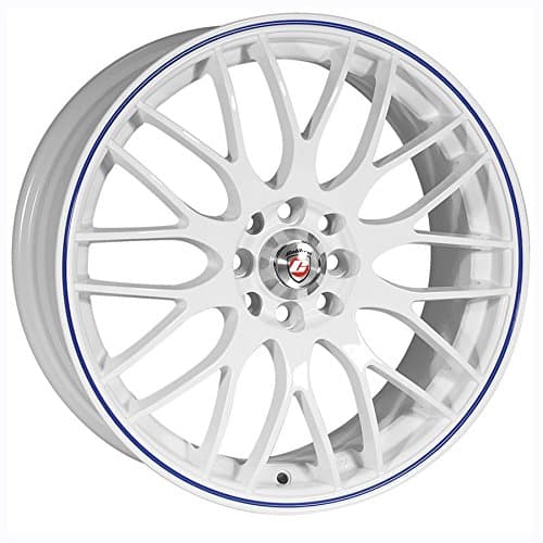 Four 17"x7.0 Motion White with Blue Ring Alloy Wheels Fitment 4x100 and 4x108 ET40 8Stud