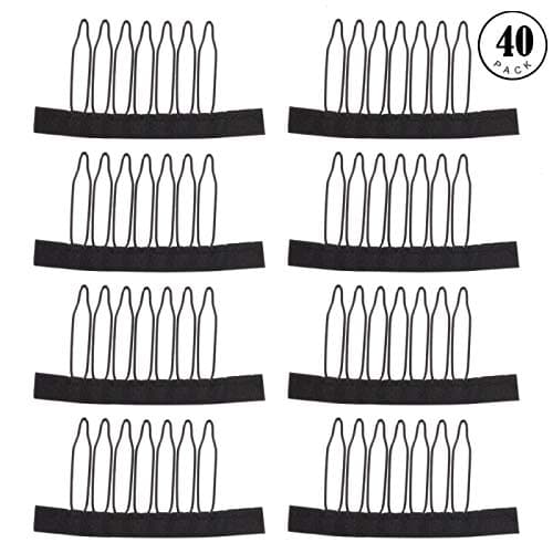 Wig Combs, 40pcs Convenient for Your Wig Cap Steel Teeth Lace Wig Clip Black