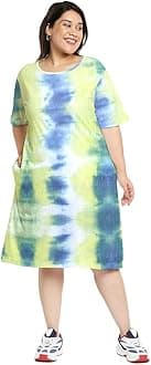 Women's Plus Size Tie-Dye Printed Midi Knee Length Tshirt Dress