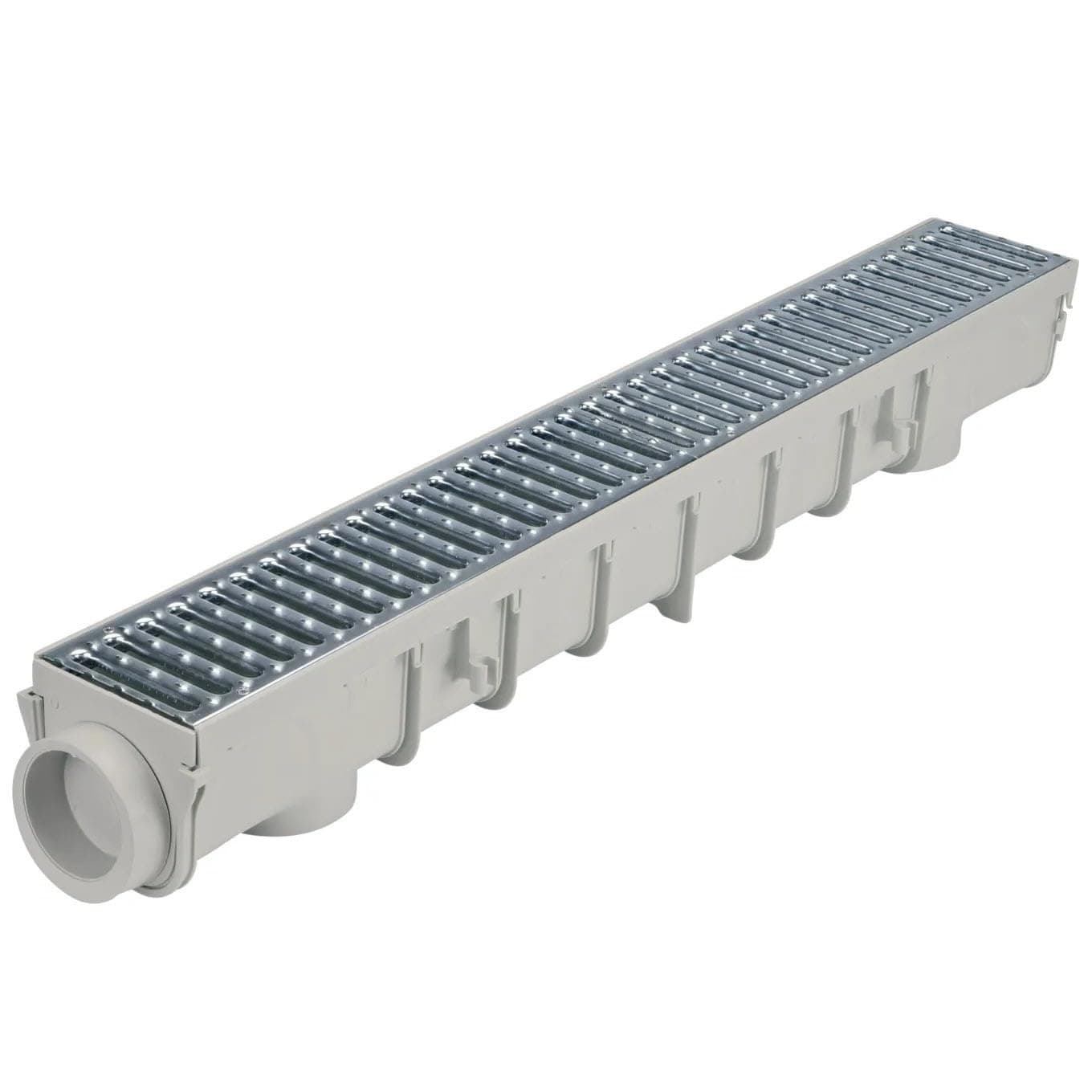 NDS Pro Series Channel Drain Kit, 5-1/2 in. X 39-3/8 in. Deep Profile Channel, Galv. Steel Grates, End Caps/Outlet, 5 in.