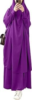 AlilyolWomens Muslim Abaya Solid Prayer Dress Islamic Maxi Kaftan with Hijab Dubai Full Length 2 Piece Dress