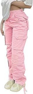 High Waisted Cargo Pants for Women Baggy Y2k Straight Wide Leg Pants with Pockets Streetwear