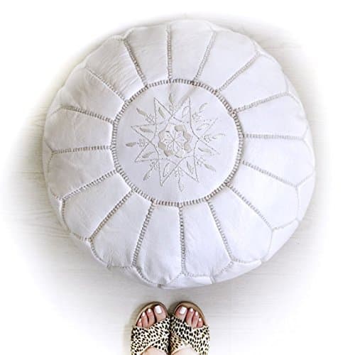 Palamina White Leather Pouffe - Moroccan, filled