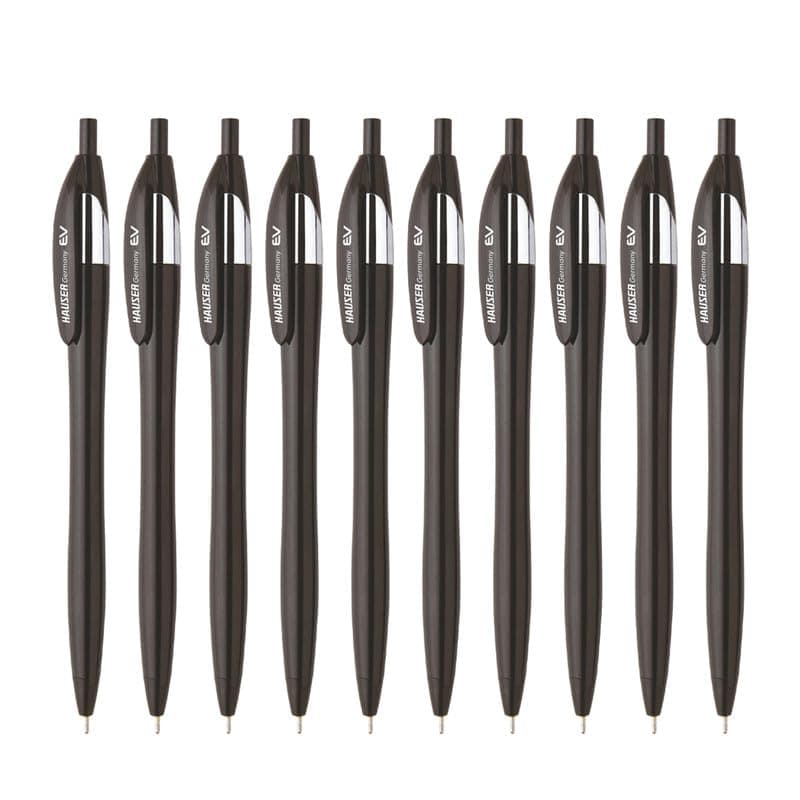 Hauser Germany Ev Retractable Ball Pen Wallet Pack | Minimalistic Stylish Body With Pocketable Clip | Black Ink, Pack Of 10