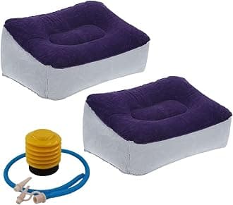TOMVAES Inflatable Foot Pads, 2 PCS Travel Foot Rest Pillows, PVC Flocking Footrests, Gray Blue Foot Cushions, Home Office Travel Mats, Foot Mats With Air Pump, 37 * 28 * 20cm