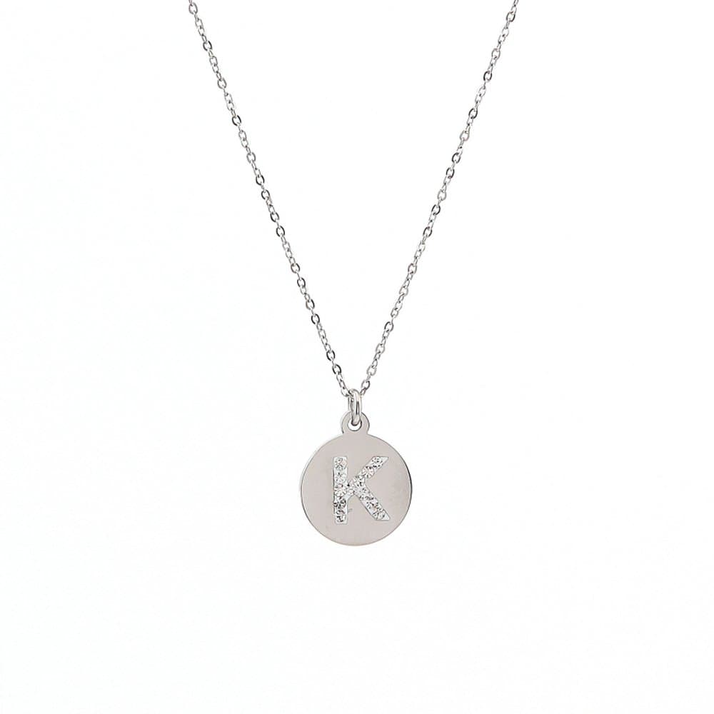 Sumsoar Silver 316L Stainless Steel Tiny Initial Necklace Round Disc K Letter Pendant Necklace