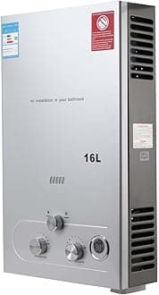 Portable Gas Water Heater, 16L 32KW Propane LPG Gas Camping Water Heater, On-Demand LPG Boiler, use for Outdoor Shower Horse Pet Washing [Energy Class A]