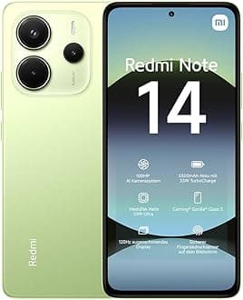 Xiaomi Redmi Note 14 smartphone, 6+128GB, green, 108MP AI camera system, 5500mAh battery, 120Hz eye-care display, AI features (no charger included), 2 year Warranty