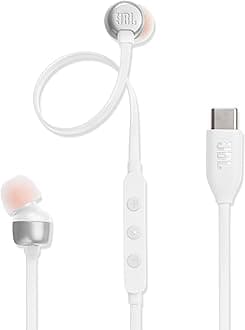 JBL Tune 310 Wired in Ear Type C Headphones, Hi-Res Audio with Digital-to-Analog Converter, 3-Button EQ Preset Remote with Microphone, Tangle-Free Flat Cable, Compatible with USB-C Devices (White)