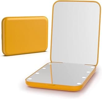 Kintion Pocket Mirror, 1X/3X Magnification LED Compact Travel Makeup Mirror with Light for Purse, 2-Sided, Portable, Folding, Handheld, Small Lighted Mirror for Gift, Yellow