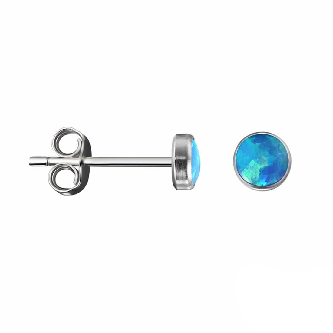 LegendeOpal 4 mm, Titanium Bezel Stud Earrings, For Sensitive Ears No reaction with the skin